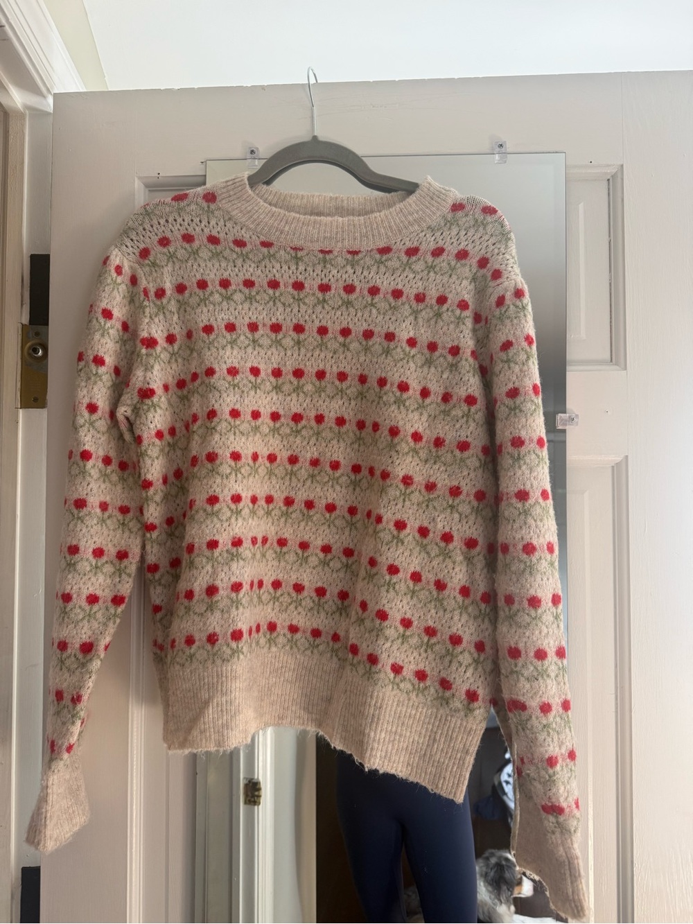 Women’s Cream Sweater with Red Dot Pattern